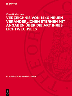 cover image of Verzeichnis von 1440 neuen Veränderlichen Sternen mit Angaben über die Art ihres Lichtwechsels